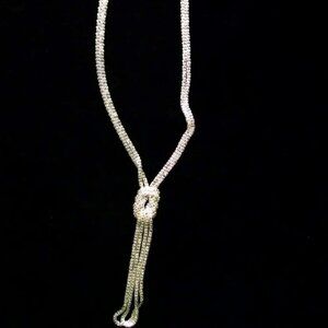 Long Silvery Double Chain Lanyard Necklace 40" Slips over your head for ease